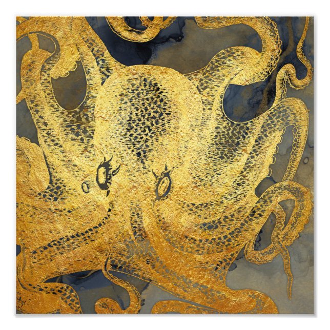 Foto Coastage Vintage Azul Dourado Octopus Negro Aquare (Frente)