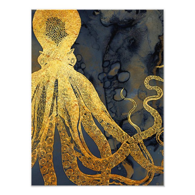 Foto Coastage Vintage Octopus Dourado Black Blue Waterc (Frente)