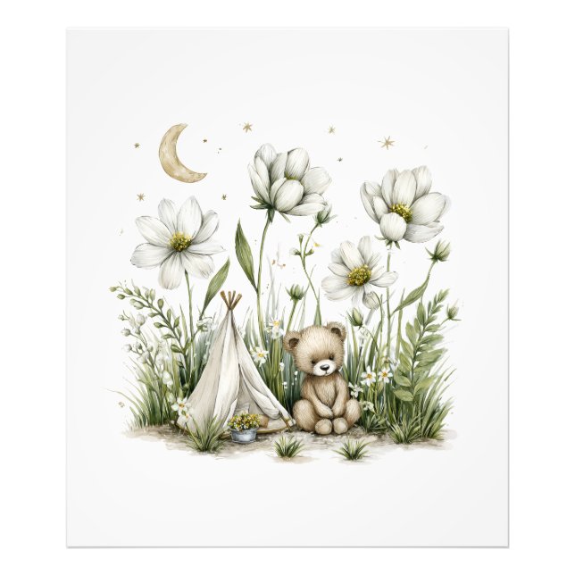 Foto Coelhozinho Fofo de Aquarela com Lua e Estrelas (Frente)