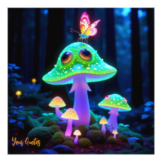 Foto Cogumelo e Borboleta Encantados Fantasia Luminosa