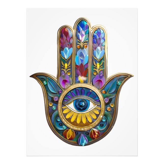 Foto Colorful Petals Leaves Hamsa Sapphire Third Eye (Frente)