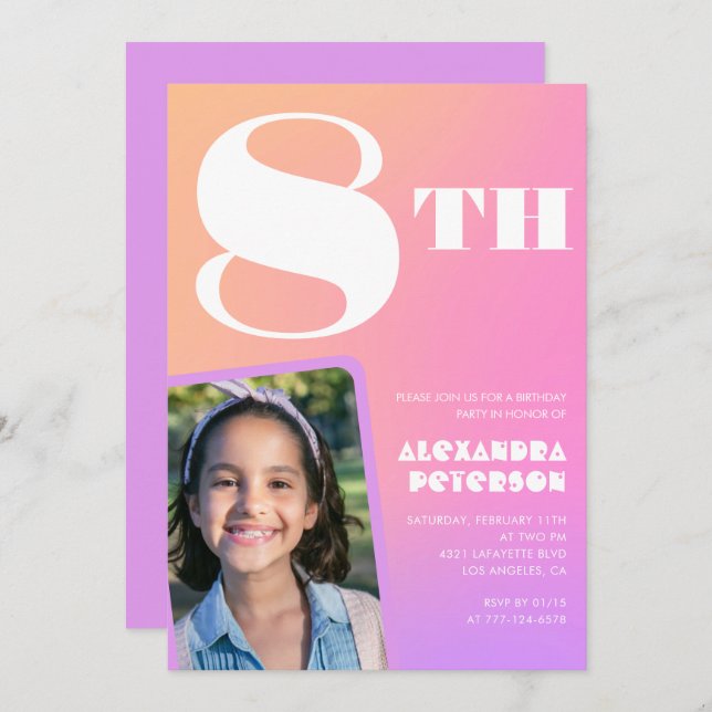 Foto colorida de 8 convites de aniversário (Frente/Verso)