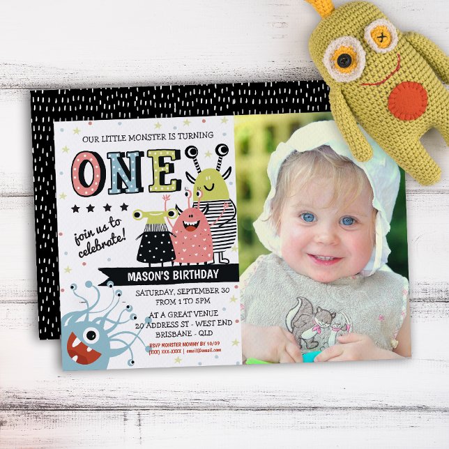 Foto: Convite De Aniversário Do Monstro De Um Ano (Your little one will be in for a monster of a celebration with this creative invitation.)