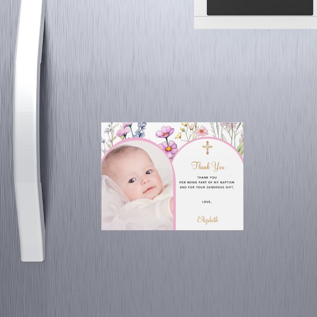 Foto cor-de-rosa Batismo Obrigado cartão magnético (Criador carregado)
