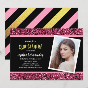 Foto cor-de-rosa Quinceanera Convite