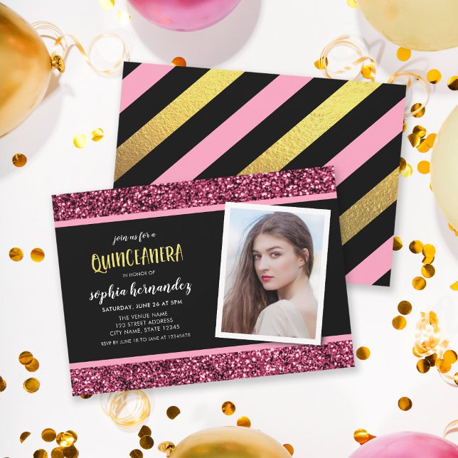 Foto cor-de-rosa Quinceanera Convite (Criador carregado)
