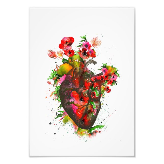 Foto Coração anatômico com flores, coração floral (Frente)
