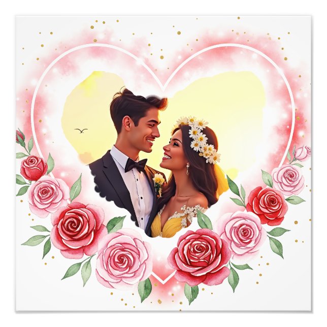 Foto Coração Romântico de Aquarela com Faíscas Douradas (Frente)