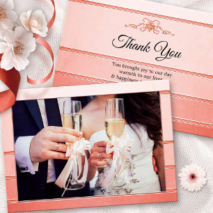 Foto Coral Peach Striped Wedding Cartões de agrad
