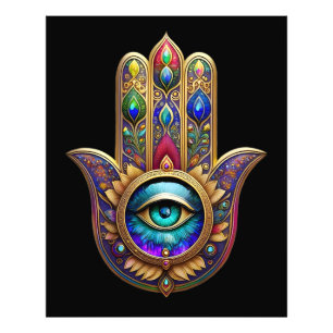 Foto Cores de Pavão Dourado Hamsa Olho Terceiro Safira 