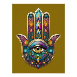 Foto Cores de Pavão Hamsa com Terceiro Olho Dourado