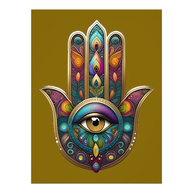 Foto Cores de Pavão Hamsa com Terceiro Olho Dourado (Frente)
