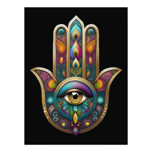 Foto Cores de Pavão Hamsa com Terceiro Olho Dourado