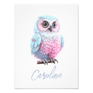 Foto Coruja de Cartoon Rosa e Azul-Pastel