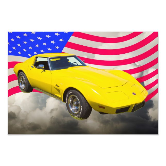 Foto Corvette Stingray 1975 Com Bandeira Americana (Frente)