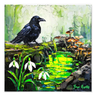 Foto Corvo Preto e Pintura a Óleo do Rio da Floresta Br