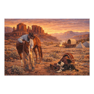 Foto Cowboy and Horse Sunset
