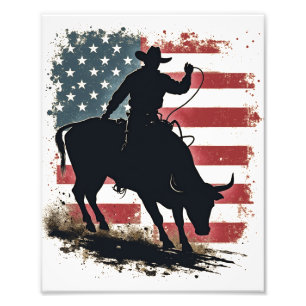 Foto Cowboy Bull Rider Patriota Americana Bandeira Cowb