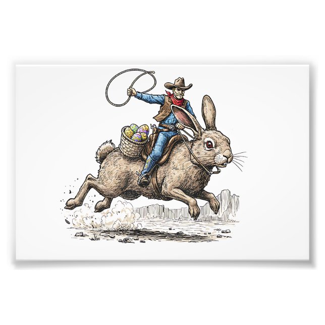 Foto Cowboy Riding Easter Bunny Western Howdy Easter Fu (Frente)
