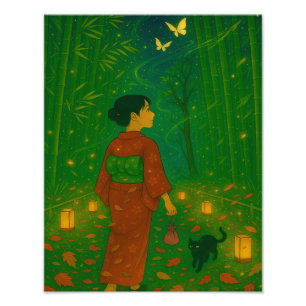 Foto Crepúsculo na Floresta Bamboo - Garota Kimono