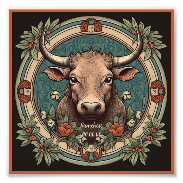Foto Crie sua própria arte Nouveau Taurus Zodiac (Frente)
