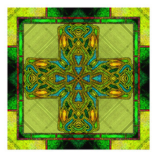 Foto Cruz Celta em Vidro Colorido em Verde Lima e Doura