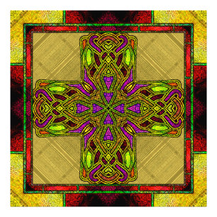 Foto Cruz Celta em Vidro Colorido Vermelho e Dourado