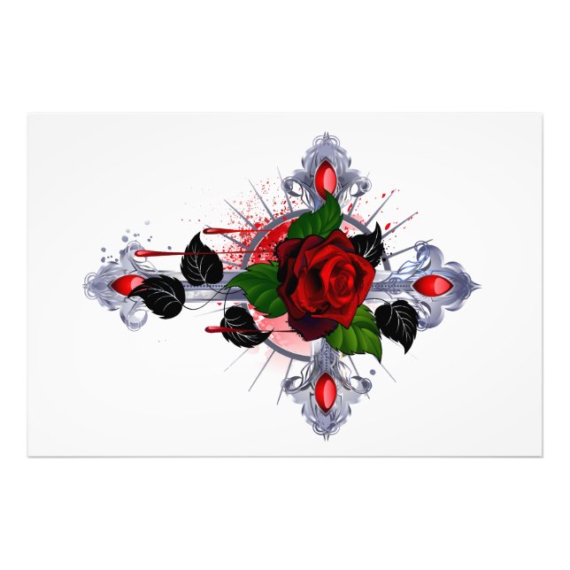 Foto Cruz de Prata com Rosa vermelha (Frente)