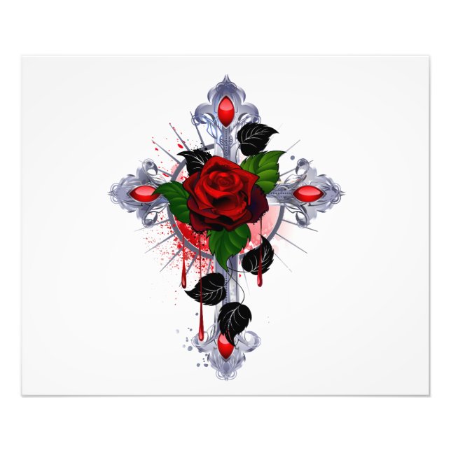 Foto Cruz de Prata com Rosa vermelha (Frente)