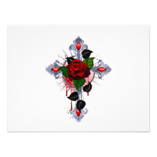 Foto Cruz de Prata com Rosa vermelha