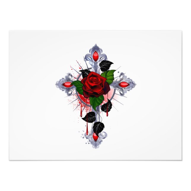 Foto Cruz de Prata com Rosa vermelha (Frente)