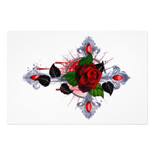 Foto Cruz de Prata com uma Rosa Vermelha