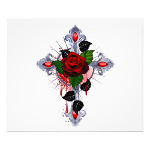 Foto Cruz de Prata com uma Rosa Vermelha