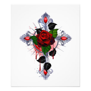 Foto Cruz de Prata com uma Rosa Vermelha