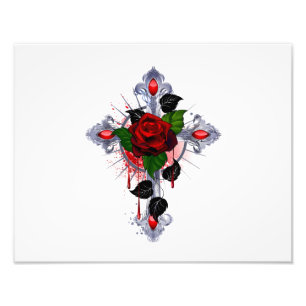 Foto Cruz de Prata com uma Rosa Vermelha