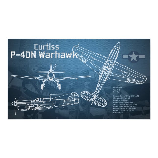 Foto Curtiss P-40 Warhawk Blueprint (Frente)