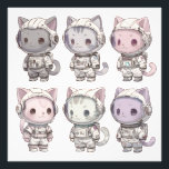 Foto Cute Astronaut Cat Crew – Kawaii Space Cats<br><div class="desc">Adorable kawaii-style cat astronauts stand ready for their next cosmic adventure in this charming digital illustration. Six unique pastel-colored felines wear detailed white space suits with helmets, backpacks, and patches, each displaying their own playful personality through soft fur tones ranging from gray tabby and pink to lavender and cream. Big...</div>