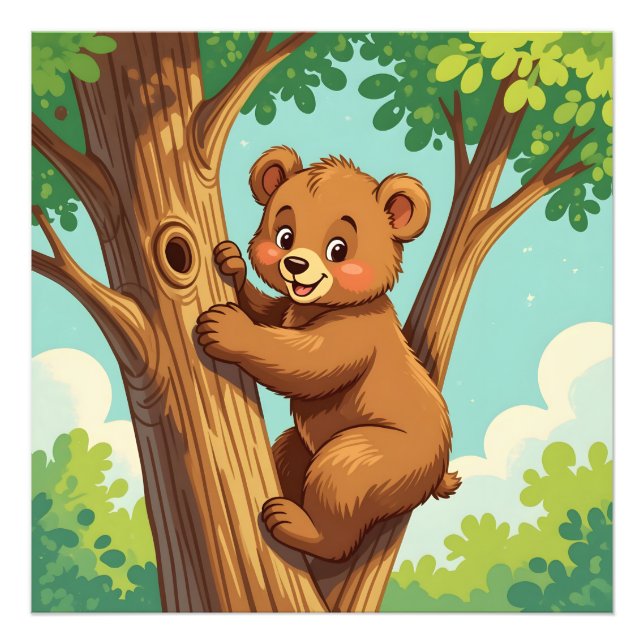 Foto Cute cub bear climbing a tree (Frente)