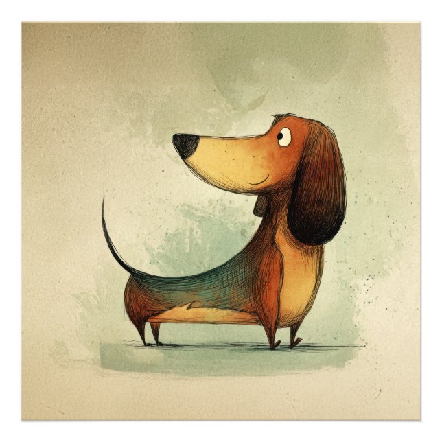 Foto Cute Dachshund – Whimsical Dog Illustration (Frente)