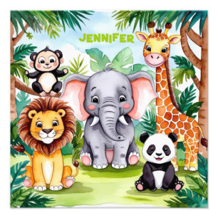 Foto Cute Kids Safari Selva Animal Personalizado Nome