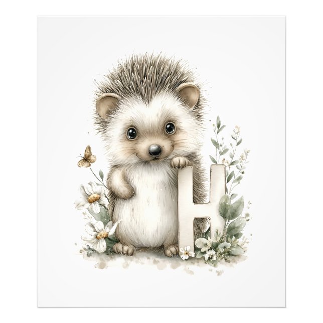 Foto Cute Watercolour Baby Animals Alphabet Hedgehog (Frente)