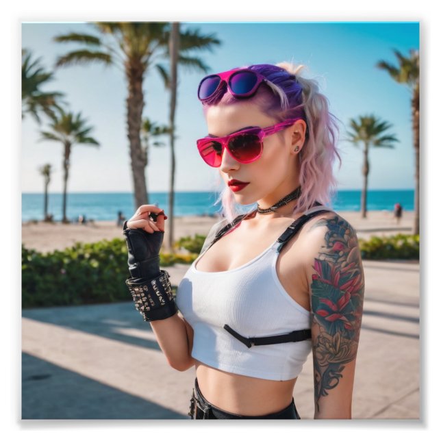Foto Cyber Punk 80s Babe da Praia (Frente)