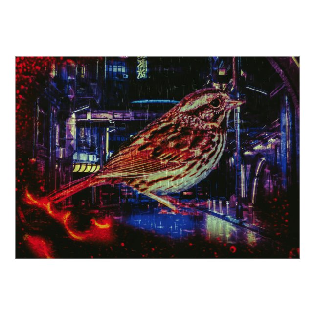 Foto Cyberpunk Sparrow em Neon Cityscape (Frente)