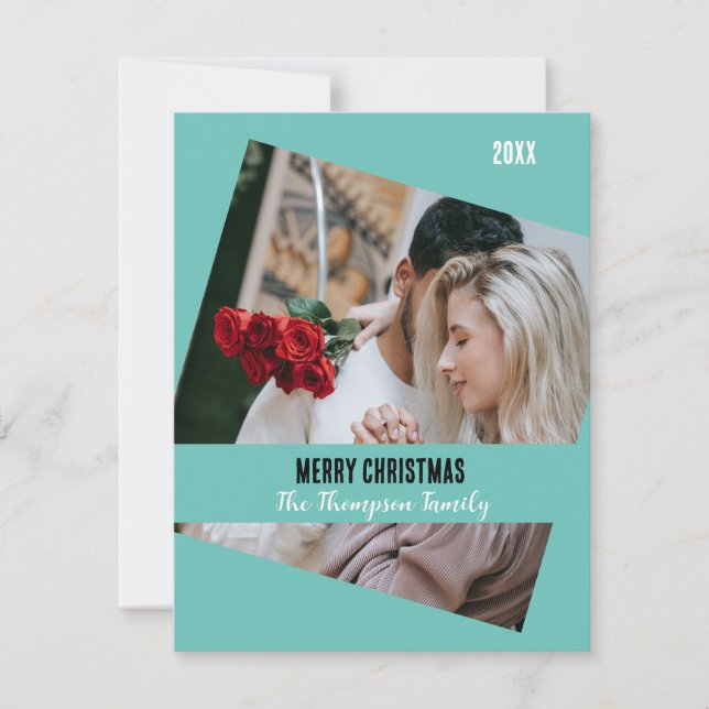 Foto da família bonita tradicional Feliz Natal azu (Frente)