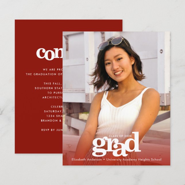 Foto da graduação do orçamento vermelho ousado con (Frente/Verso)