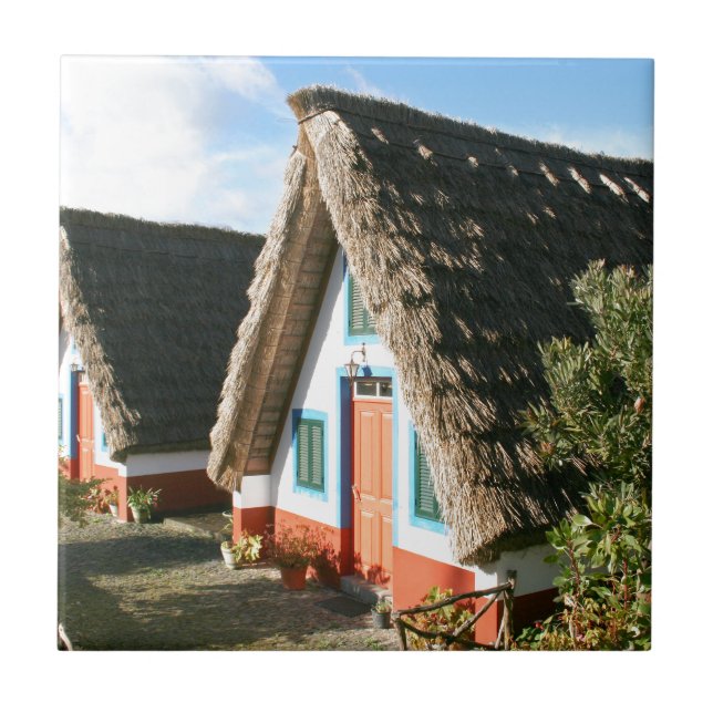 Foto da ilha Madeira com as casas típicas de Santa (Frente)