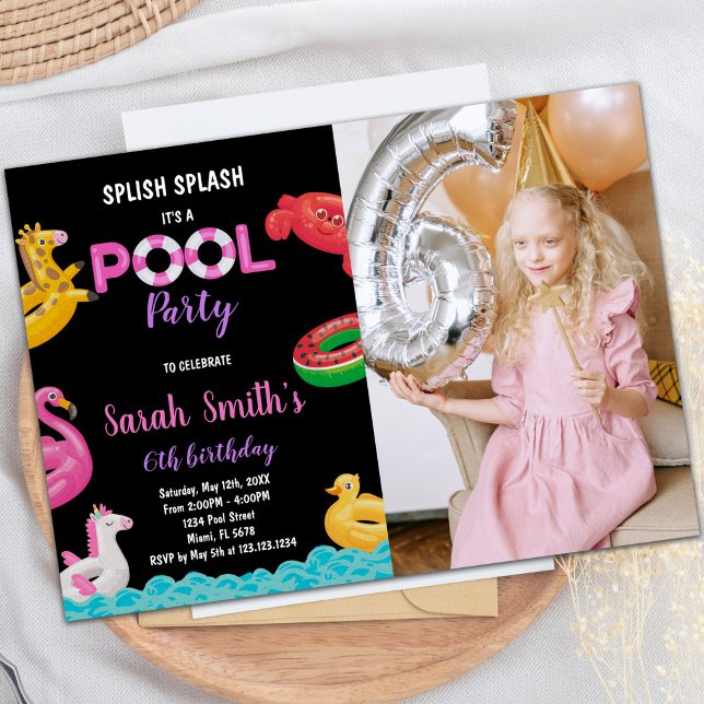 Foto da Piscina Verde Negra Convite de Aniversário (Black Red Green Pool Birthday Invitations photo)
