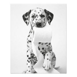 Foto Dálmata Cachorrinho Engraçado Segurando Papel Higi