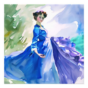 Foto Dama em Vestido Azul - Pintura em Aquarela