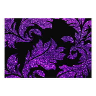 Foto Damasco Floral, Brilho Brilhante - Preto Roxo